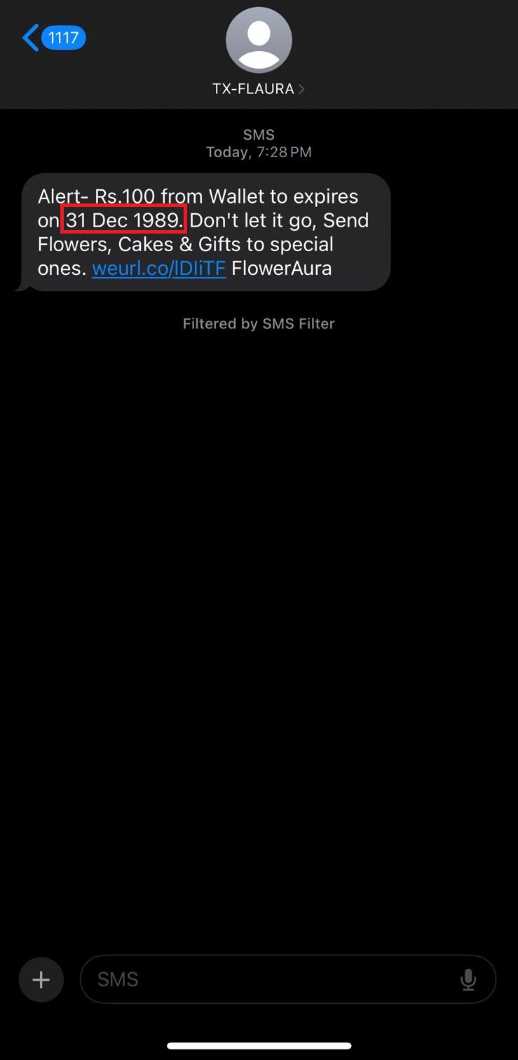 FlowerAura Incorrect SMS - Apr 2024